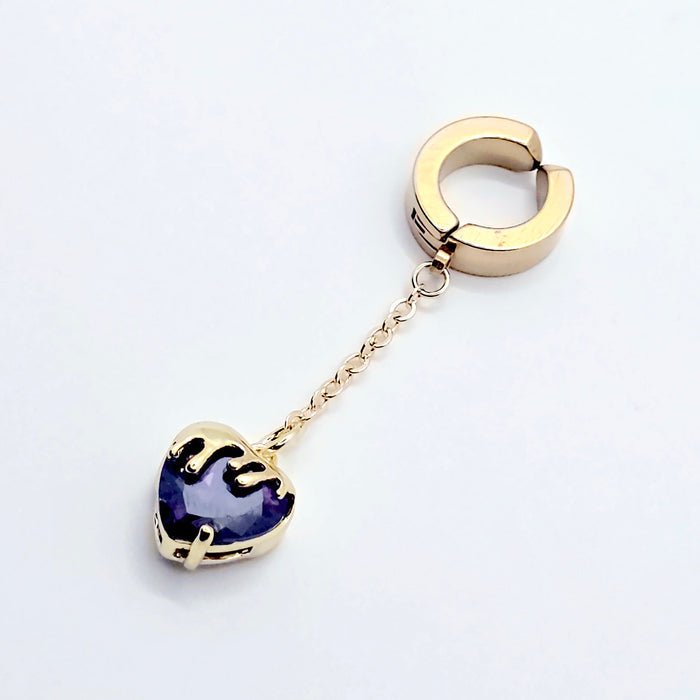 heart-shaped purple gem on gold chain and round pinch clasp VCH Clip