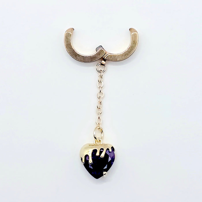 heart-shaped purple gem on gold chain and round pinch clasp VCH Clip