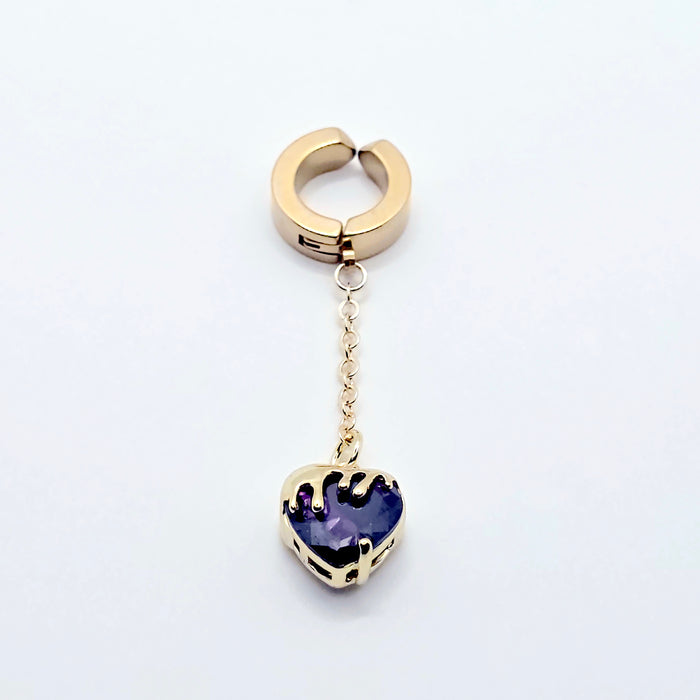 heart-shaped purple gem on gold chain and round pinch clasp VCH Clip