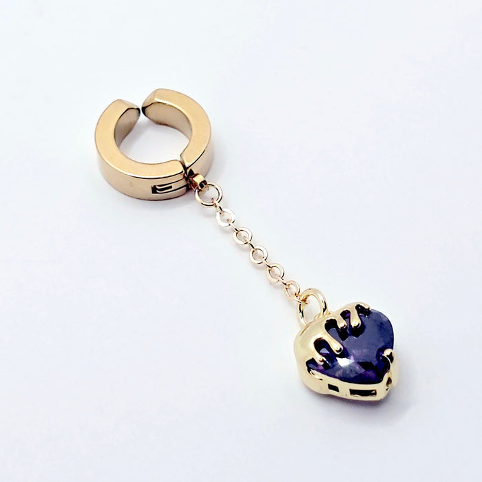 heart-shaped purple gem on gold chain and round pinch clasp VCH Clip