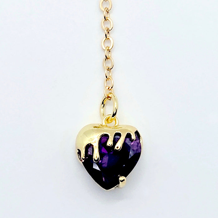 heart-shaped purple gem on gold chain and round pinch clasp VCH Clip