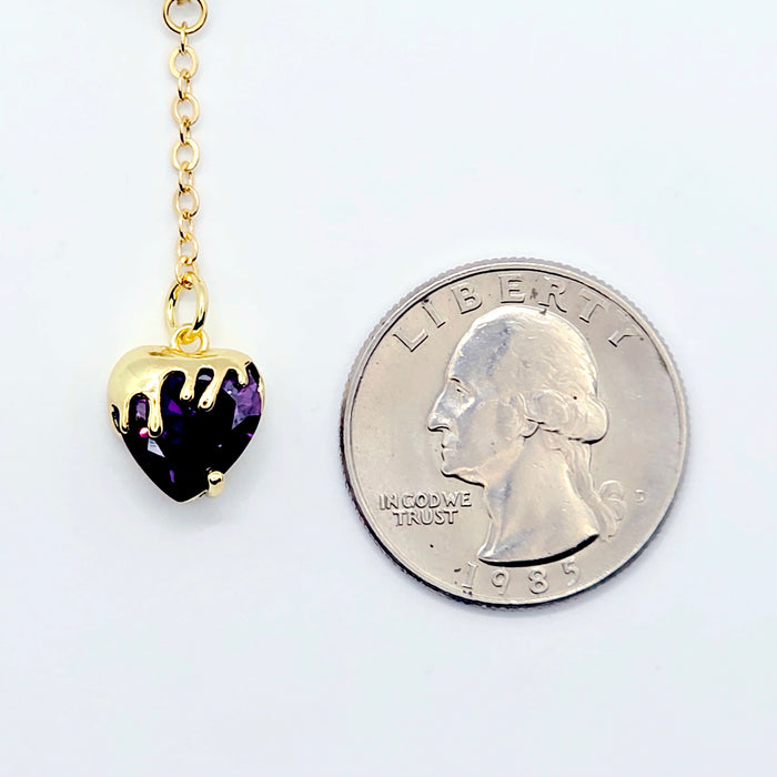 heart-shaped purple gem on gold chain and round pinch clasp VCH Clip
