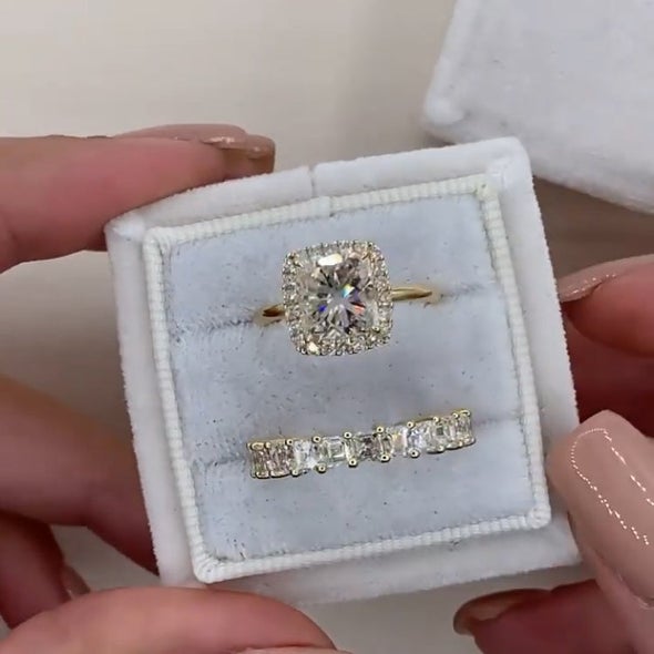 Radiant Cut Halo Sterling Silver Bridal Set
