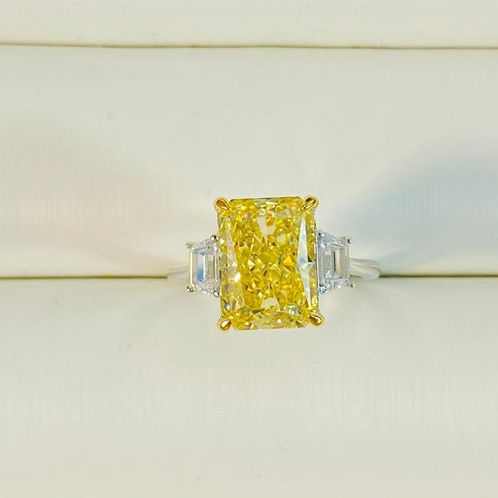 Radiant Cut Two Tone Three Stone Sterling Silver Engagement Ring