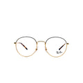 Gold-framed glasses with 'Ray-Ban' logo on a white background
