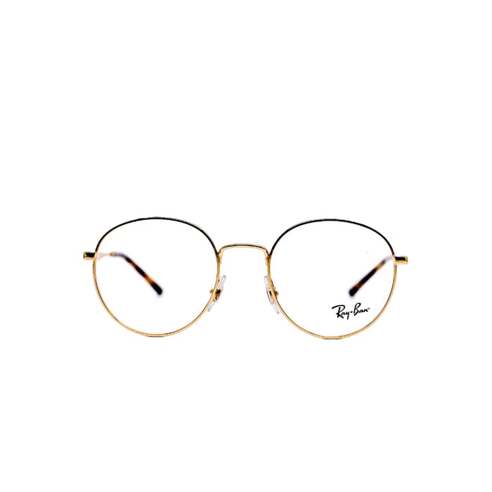 Gold-framed glasses with 'Ray-Ban' logo on a white background