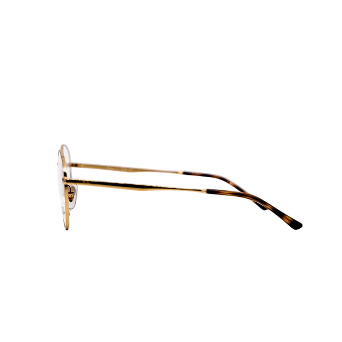 Gold eyeglasses on a white background