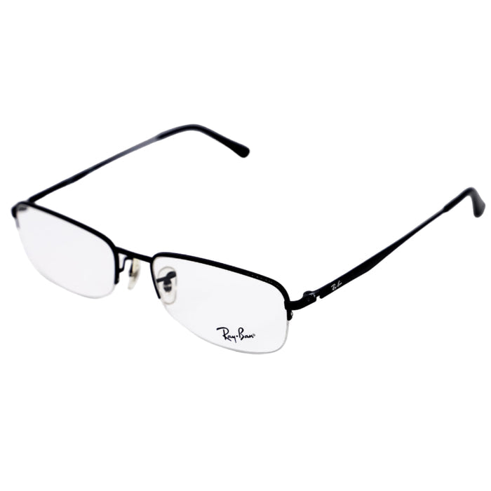 Black eyeglasses with 'Ray-Ban' logo on a white background