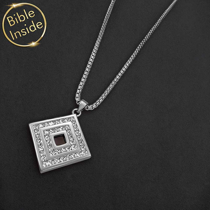 Religious necklace for girls with subtle square scripture charm