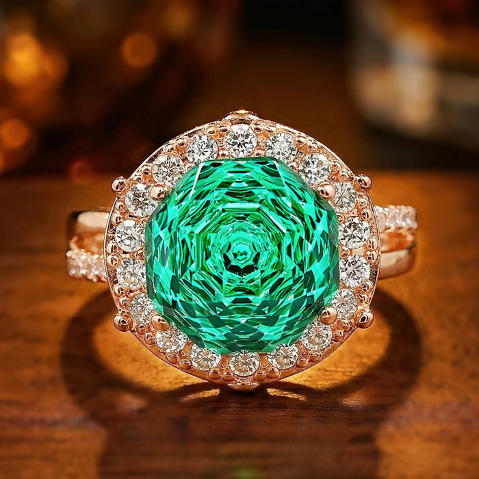 Retro 4ct Millennium Cut Halo Colorful Gemstone Sterling Silver Engagement Ring