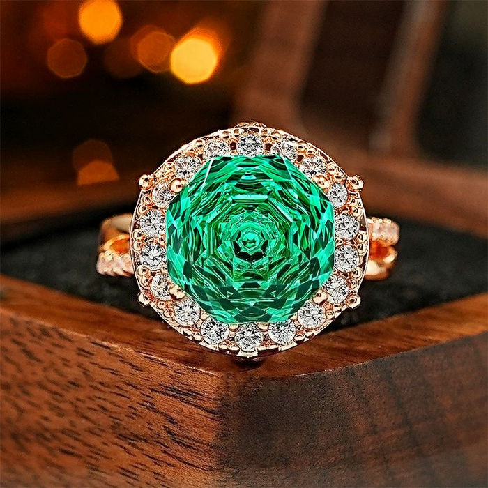 Retro 4ct Millennium Cut Halo Colorful Gemstone Sterling Silver Engagement Ring