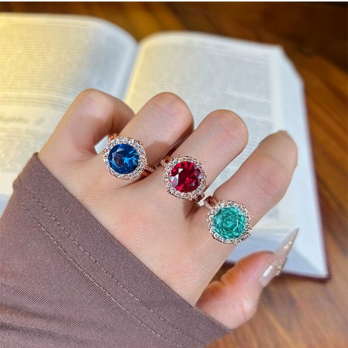 Retro 4ct Millennium Cut Halo Colorful Gemstone Sterling Silver Engagement Ring
