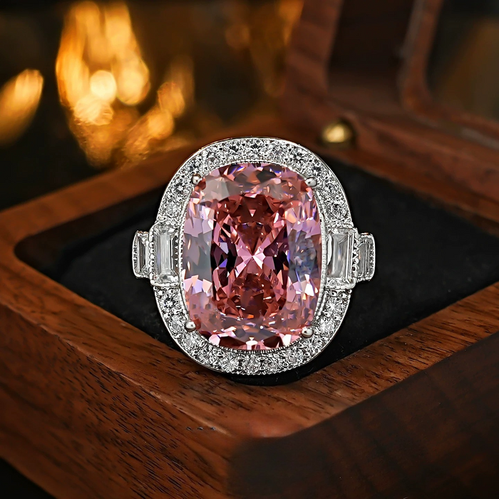 Retro Radiant Cut Colorful Gemstone Engagement Ring with Double Halo & Baguette Accents