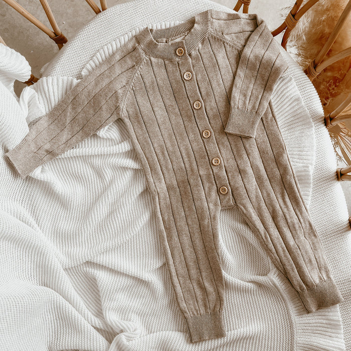 Ribbed Knit Baby Romper | Fawn Beige