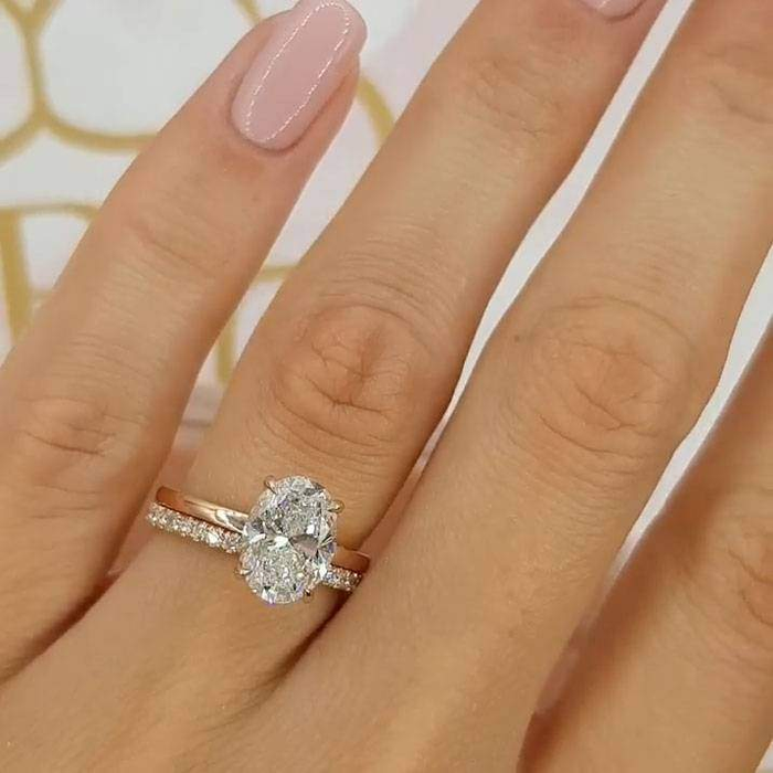 Rose Golden Tone Oval Cut Sterling Silver Bridal Set