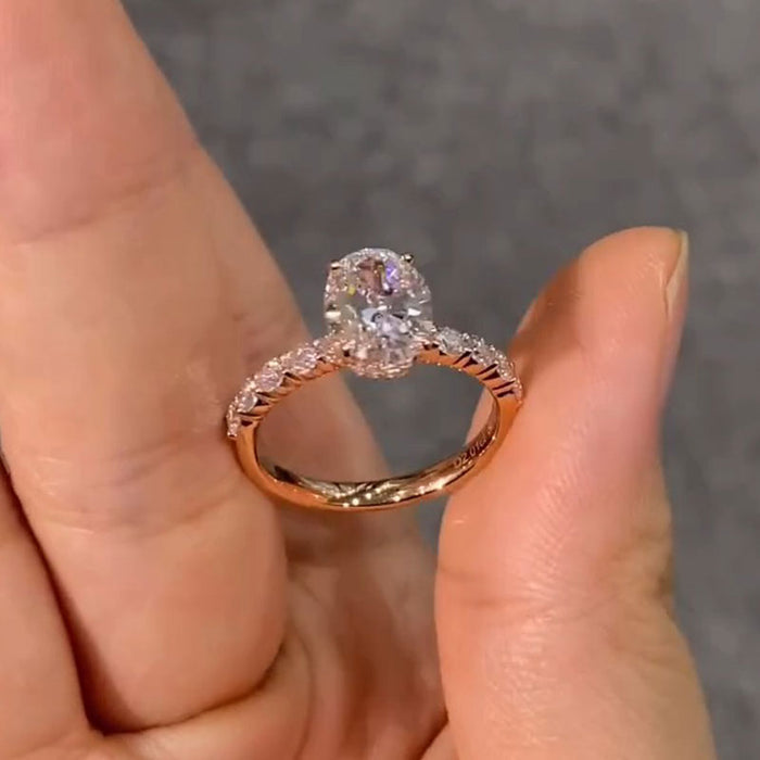 Rose Golden Tone Oval Cut Sterling Silver Engagement Ring