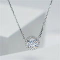 Round Cut Halo Necklace In Sterling Silver