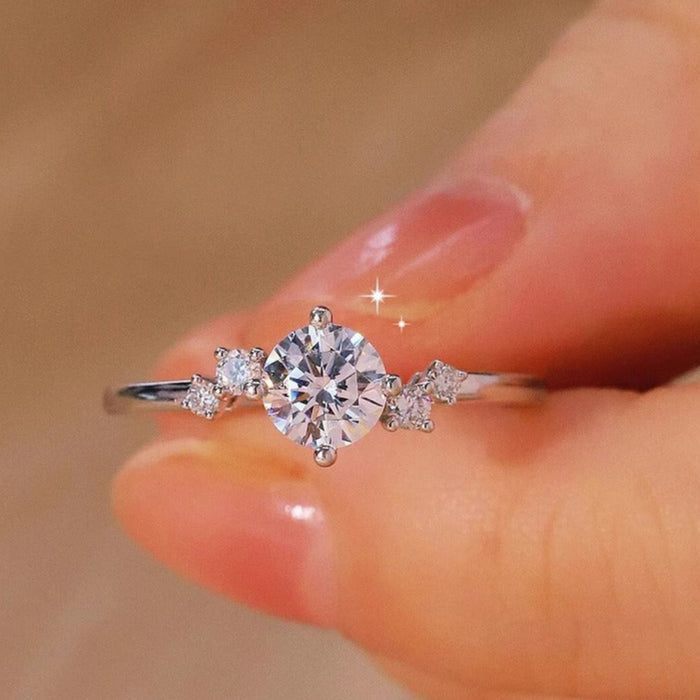Round Cut Lunaire Cluster Moissanite Engagement Ring in Sterling Silver
