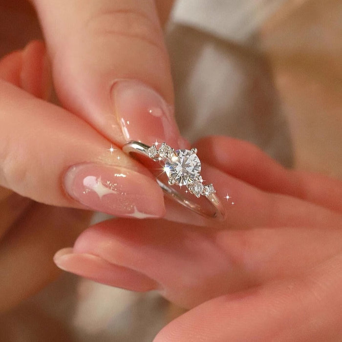 Round Cut Lunaire Cluster Moissanite Engagement Ring in Sterling Silver