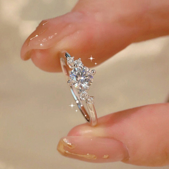 Round Cut Lunaire Cluster Moissanite Engagement Ring in Sterling Silver