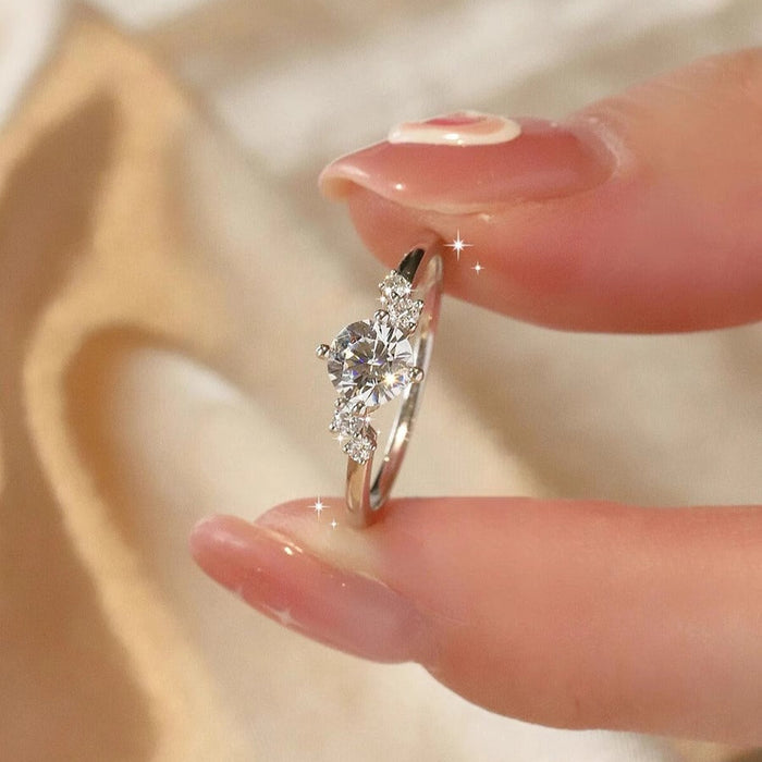 Round Cut Lunaire Cluster Moissanite Engagement Ring in Sterling Silver