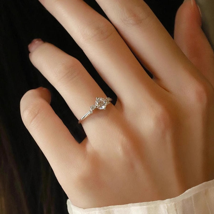 Round Cut Lunaire Cluster Moissanite Engagement Ring in Sterling Silver