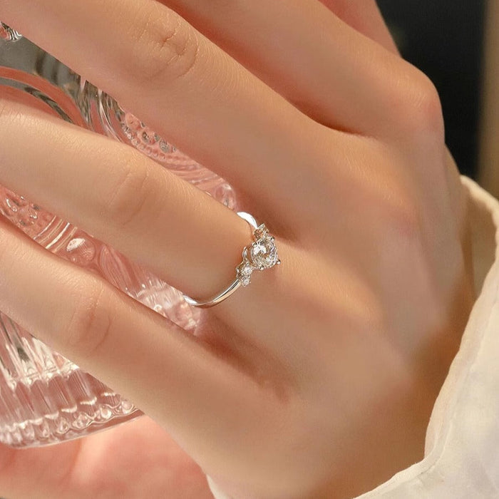 Round Cut Lunaire Cluster Moissanite Engagement Ring in Sterling Silver