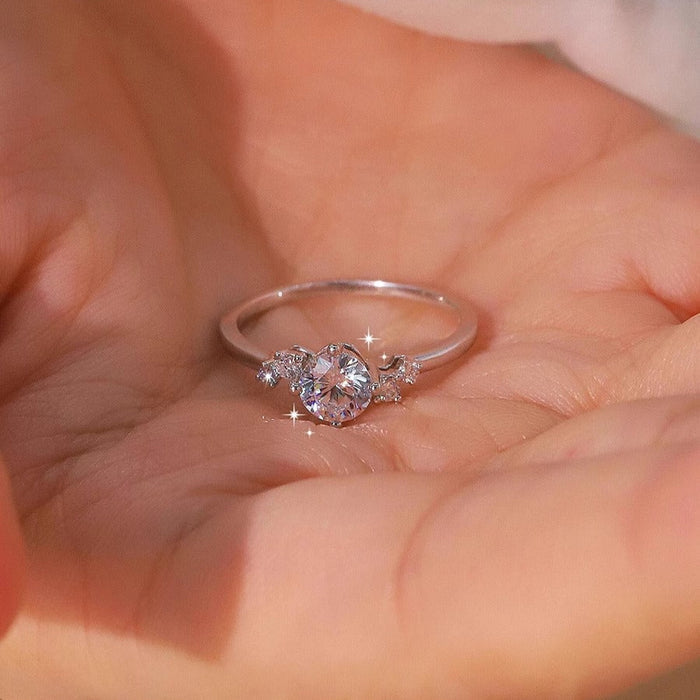 Round Cut Lunaire Cluster Moissanite Engagement Ring in Sterling Silver