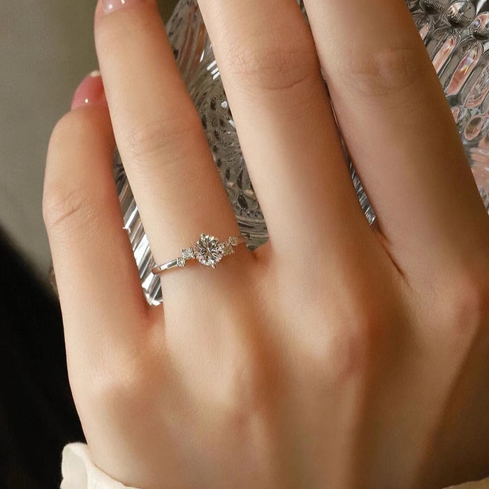Round Cut Lunaire Cluster Moissanite Engagement Ring in Sterling Silver