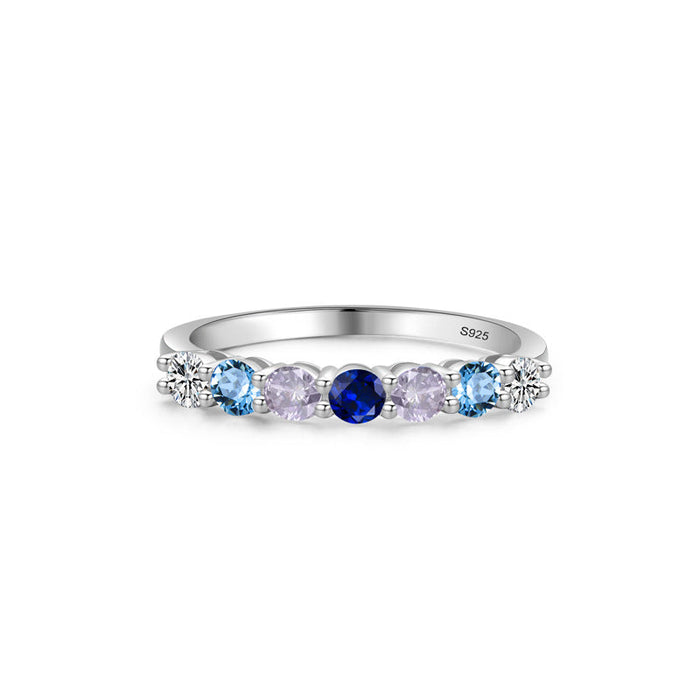 Round Cut Multi-color Sterling Silver Band