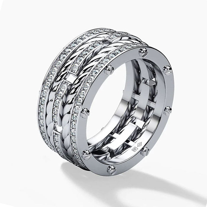 Round Cut Pave Set Rope Wedding Band For Men in Sterling Silver