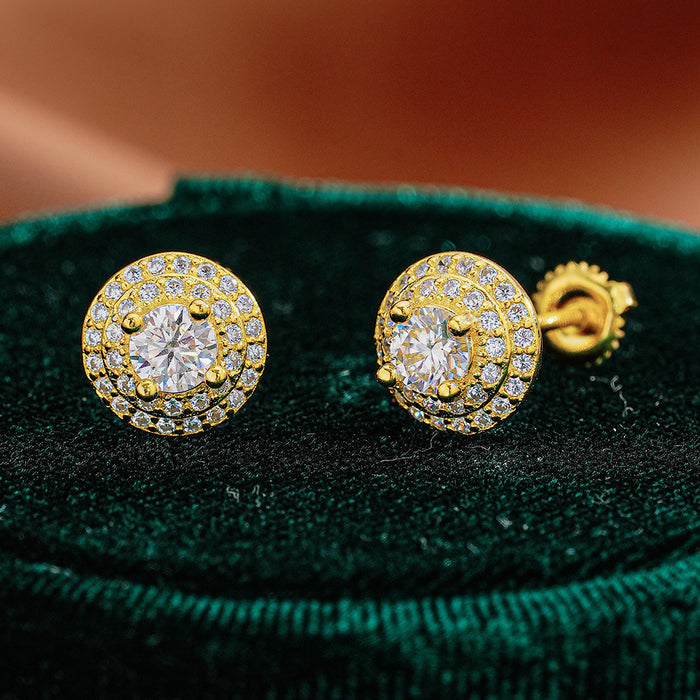 Round Double-Layer Luxurious S925 Sterling Silver Moissanite Stud Earrings