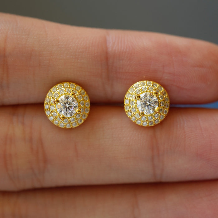 Round Double-Layer Luxurious S925 Sterling Silver Moissanite Stud Earrings