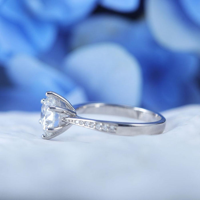 ShineofDiamond Classic Round Cut Moissanite Sterling Silver Engagement Ring