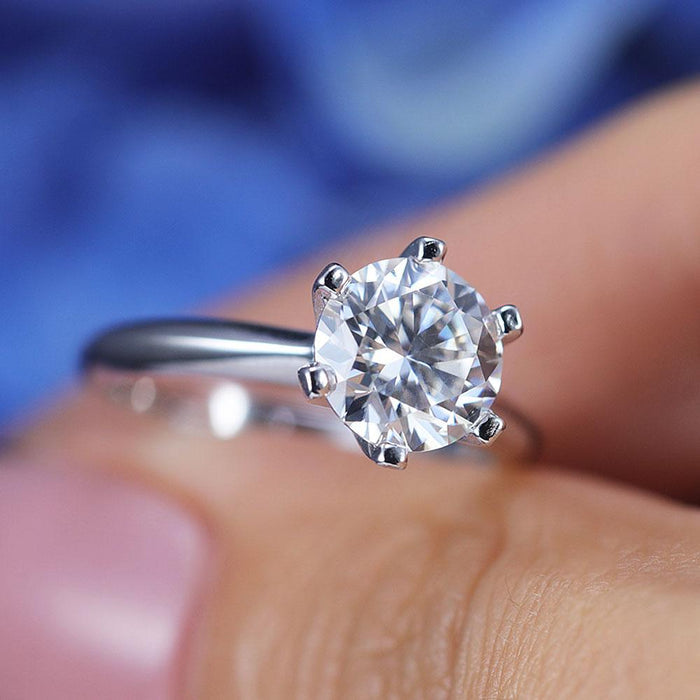 ShineofDiamond Simple Round Cut Moissanite Sterling Silver Ring