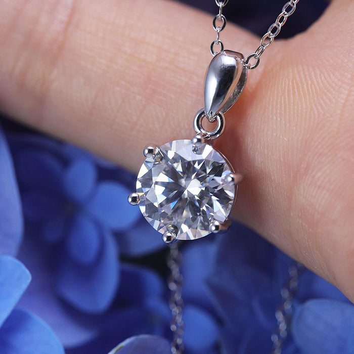 Simple Design 6 Prong Round Cut Moissanite Necklace