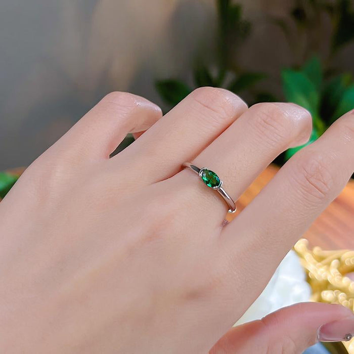 Simple Green Oval Cut Sterling Silver Ring