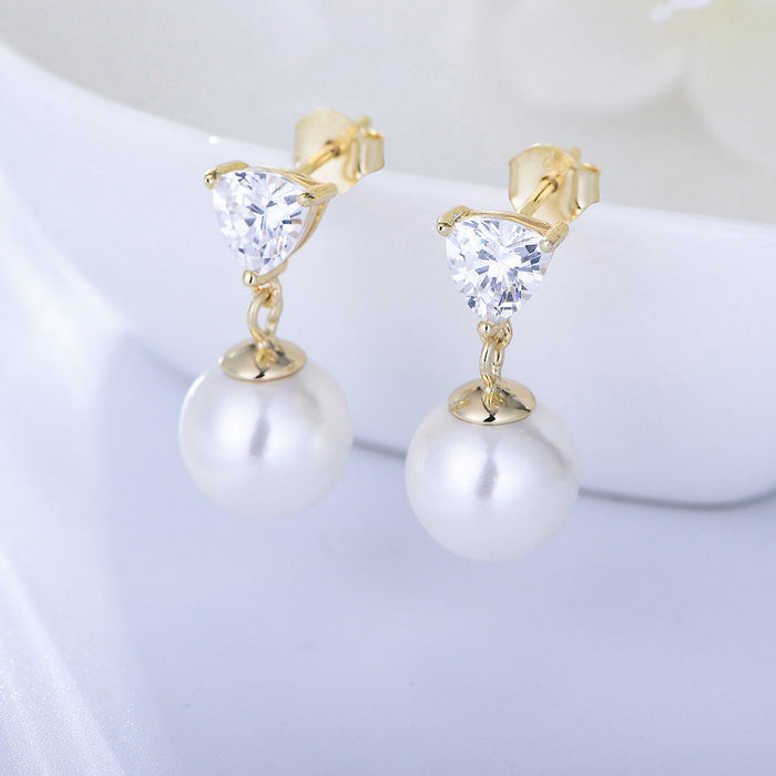 Simple Heart Sterling Silver Pearl Drop Earrings