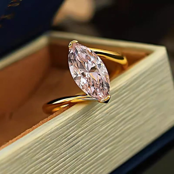 Simple Pink Marquise Cut Gold Plated Ring