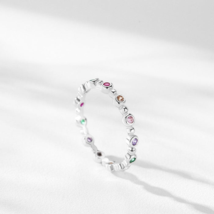 Simple Rainbow Round Cut Sterling Silver Band