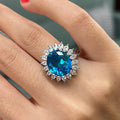 Size 8.0 | Blue Oval Cut Halo 925 Sterling Silver Engagement Ring