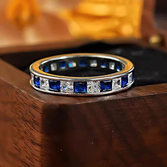 Sparkling Two Tone Design Paved Sterling Silver Band