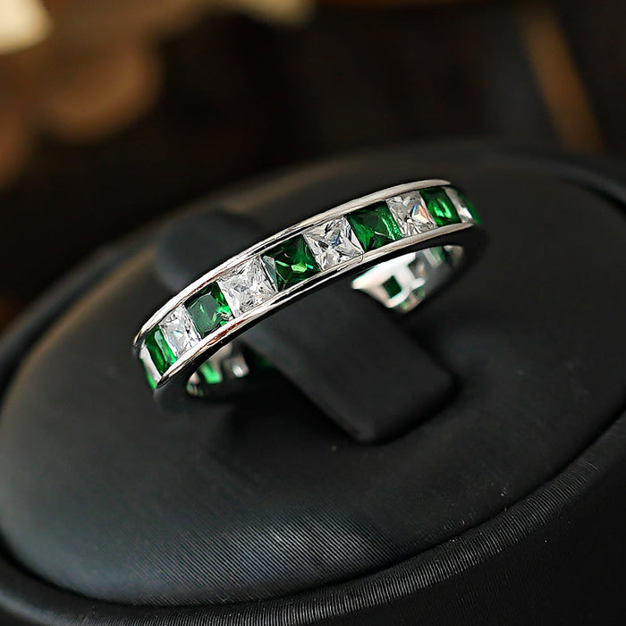 Sparkling Two Tone Design Paved Sterling Silver Band