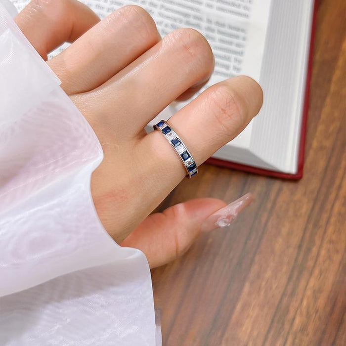Sparkling Two Tone Design Paved Sterling Silver Band