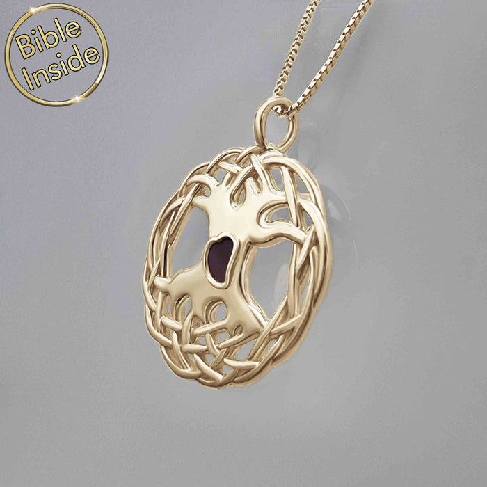 Gold tree of life necklace with nano Bible – wife gift ideas