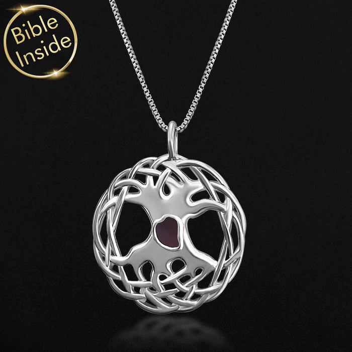Sterling silver tree of life necklace with nano Bible – wife gift ideas