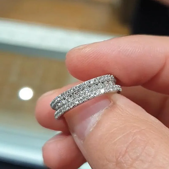 Stunning 3 Row Design Round Cut Sterling Silver Wedding Band