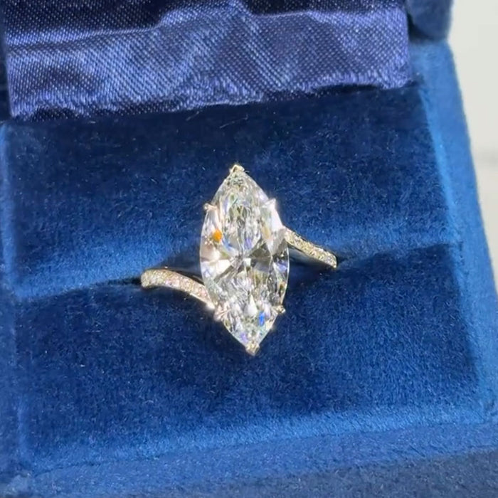 Stunning Marquise Cut Bypass Shank Sterling Silver Engagement Ring