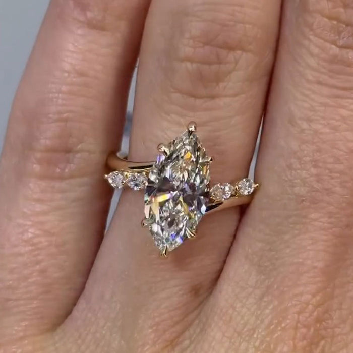 Stunning Marquise Cut Sterling Silver Engagement Ring In Bridge Accent