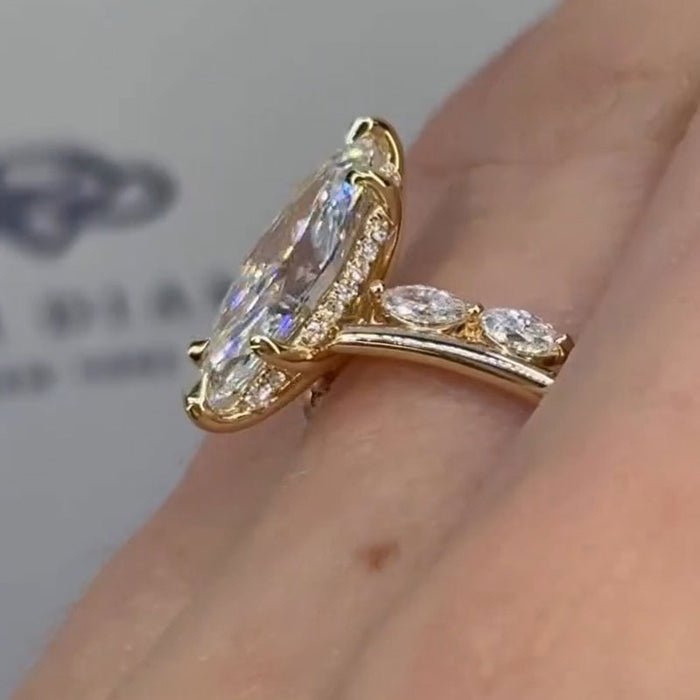 Stunning Marquise Cut Sterling Silver Engagement Ring In Bridge Accent